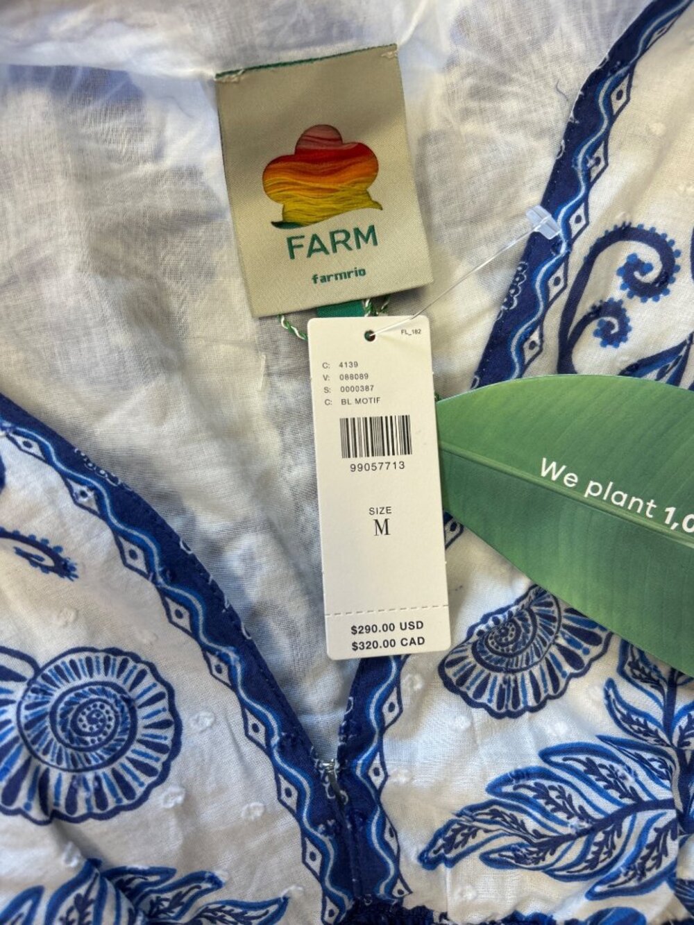 FARM RIO Shell Garden Maxi Dress Blue Motif Size Medium NWT - Picture 9 of 9